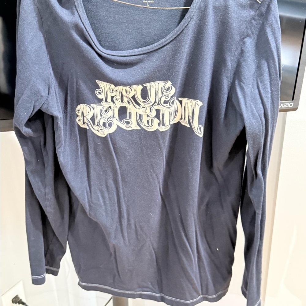 True Religion Women's Navy Long Sleeve Tee